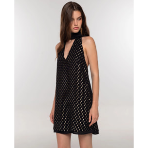 Vestido corto con lazada al cuello y escote pico