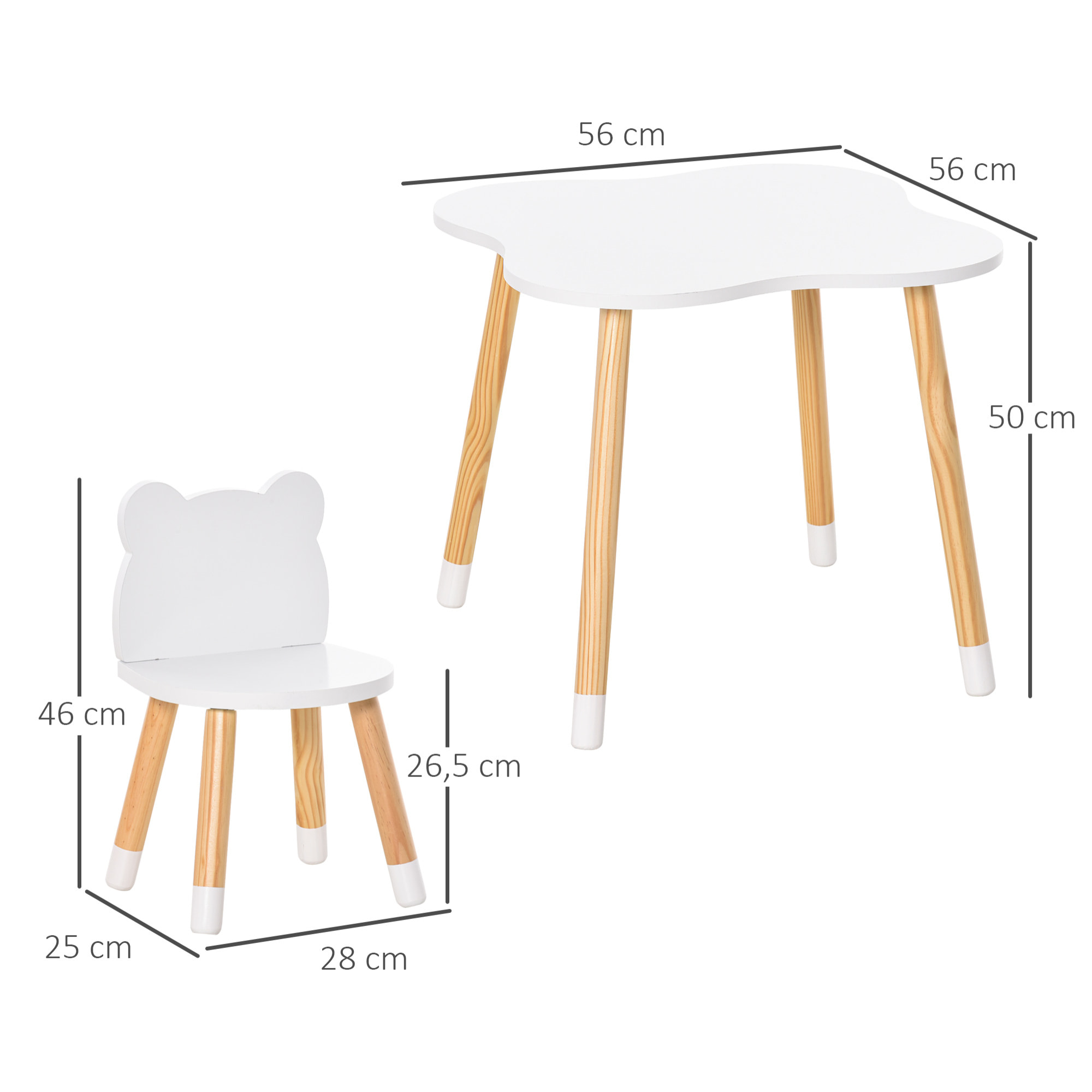 Juego de Mesa Infantil y 2 Sillas de Madera para Sala de Juego Dormitorio Niños