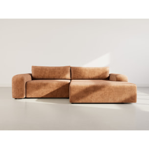 Rebecca - canapé d'angle droit 4 places convertible avec coffre en velours texturé - Rouille
