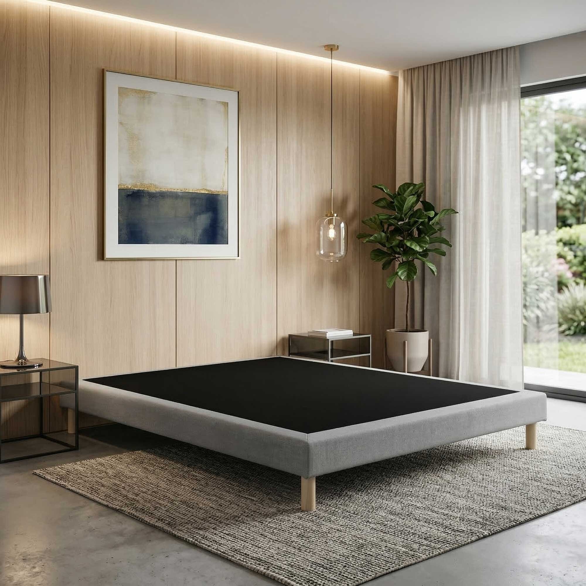 Sommier tapissier à lattes fixes gris, couchage ferme, soutien optimal