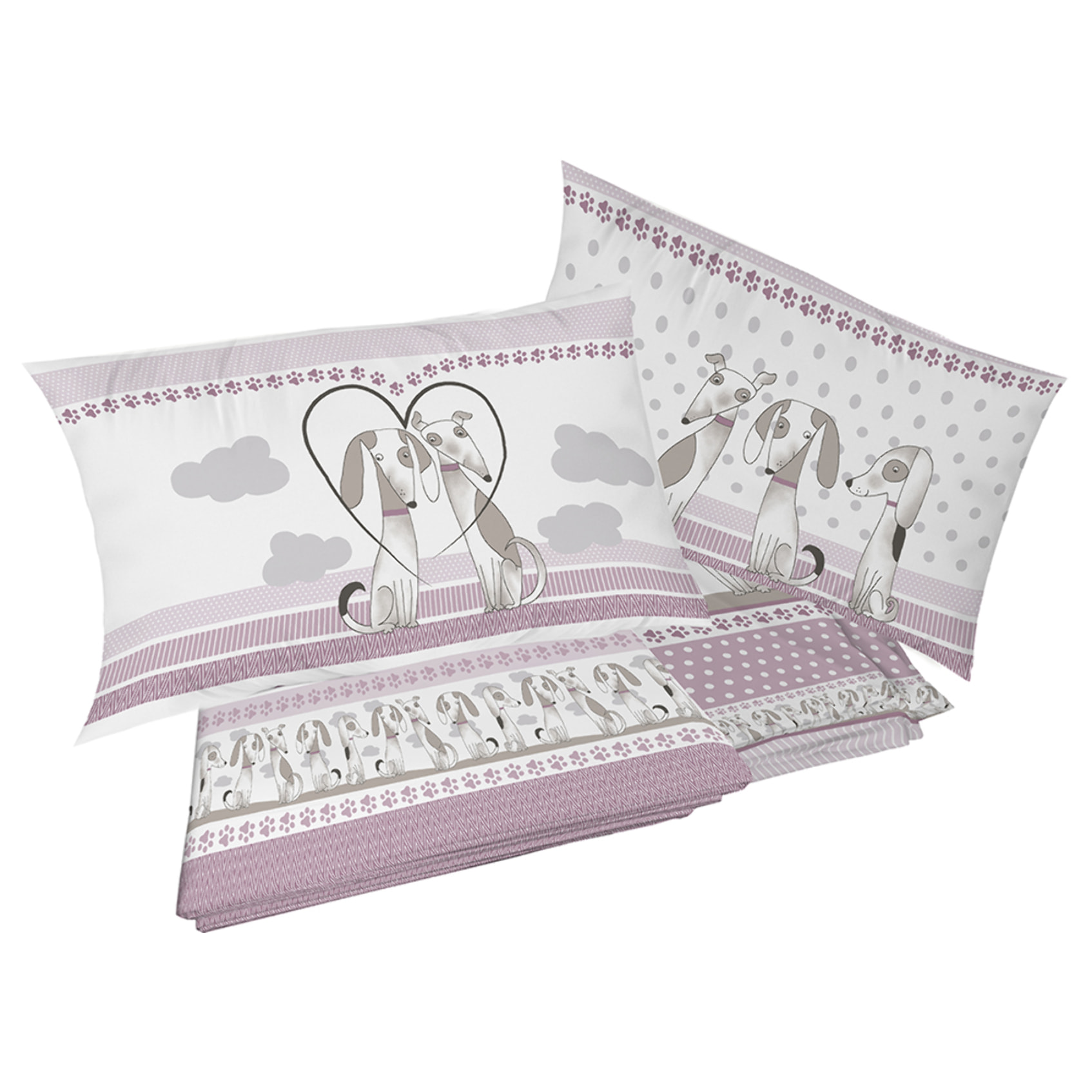 Completo letto baubau rosa 100% cotone
