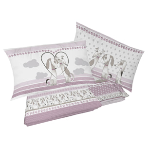 Completo letto baubau rosa 100% cotone