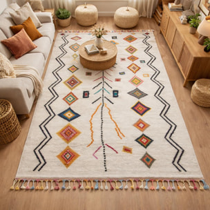 Tapis Mevo crème et multicolore motif traditionnel berbère