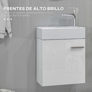 Mueble de Baño con Lavabo de Pared Lavabo con Mueble Puerta con Cierre Suave y Armario Mueble para Lavabo Moderno 40x23x50 cm Blanco Brillante