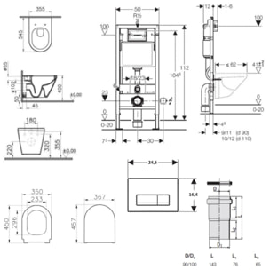 Duofix UP100 Pack bâti-support + WC sans bride Vitra Integra + Abattant SoftClose + Plaque Delta 50 Noir Mat (BlackIntegraGeb10)