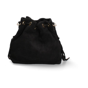 Borsa a secchiello da donna Made in Italy - Modello Umbria Plus - Pelle scamosciata - 25.0 x 22.0 x 13.0 cm