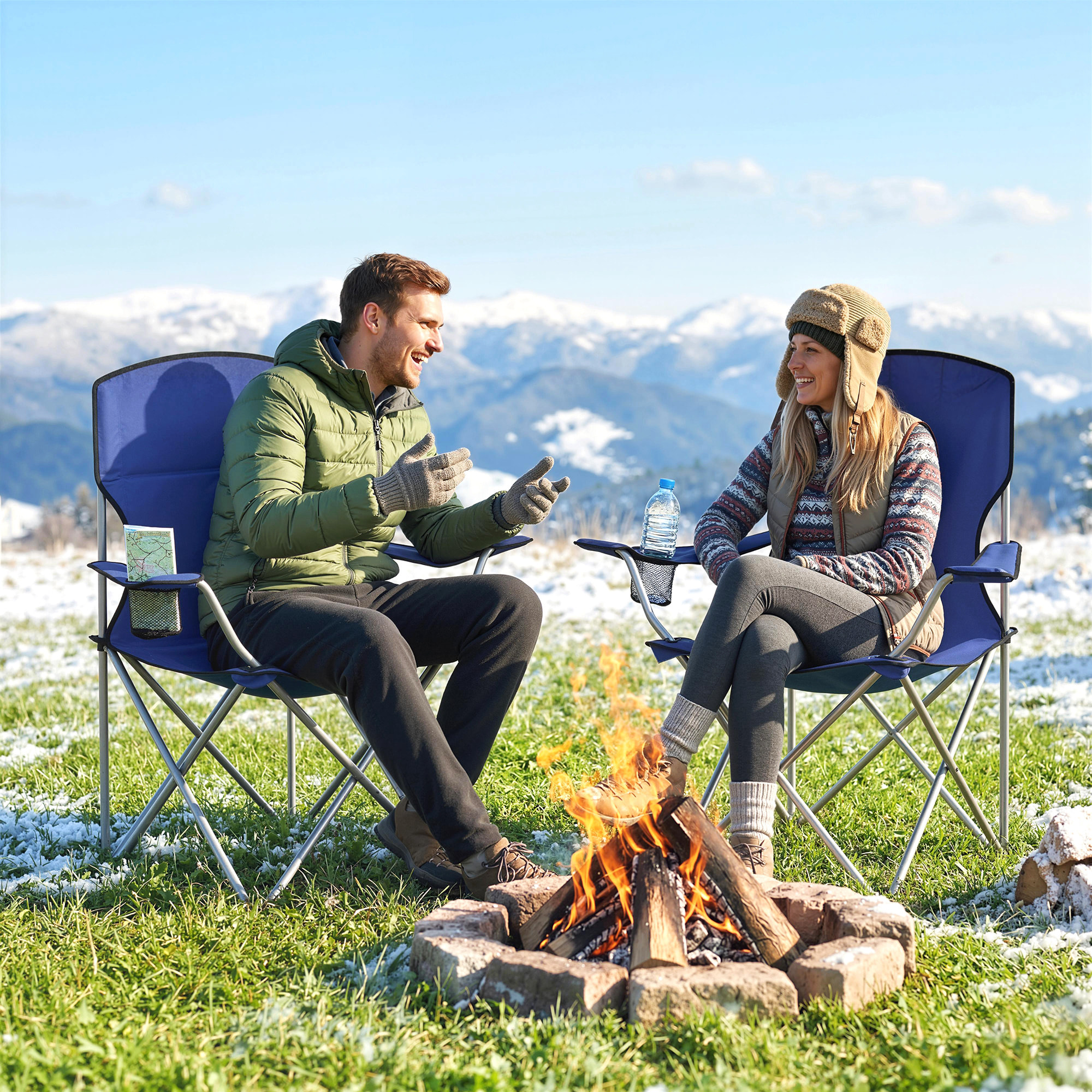 Lot de 2 chaises de camping pliables avec porte-gobelets et sac transport bleu foncé