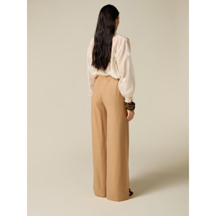 Oltre - Pantalones palazzo mezcla viscosa - Beige