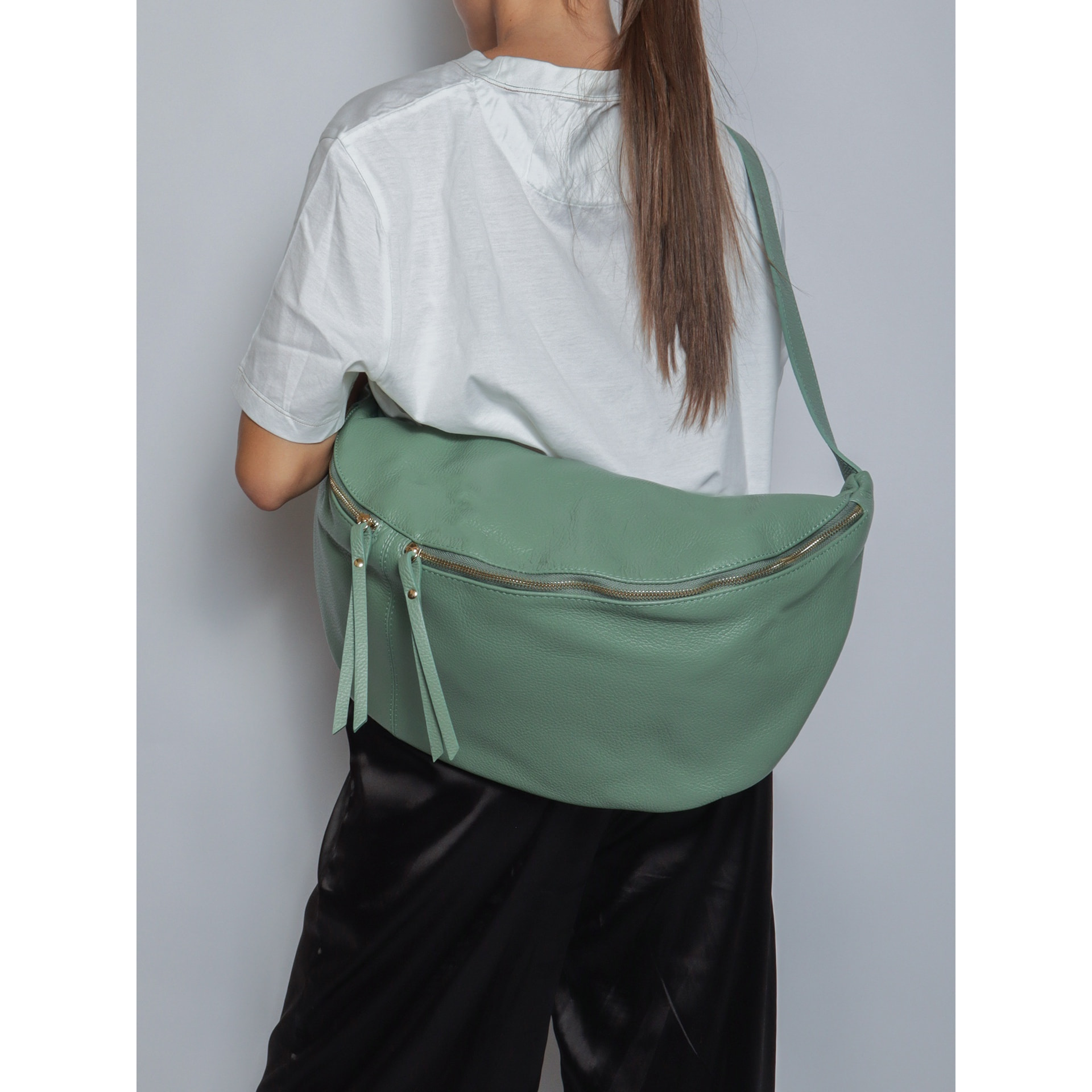 Borsa a tracolla da donna Made in Italy - Modello Caelia Plus - 100% pelle - 47.0 x 28.0 x 2.0 cm