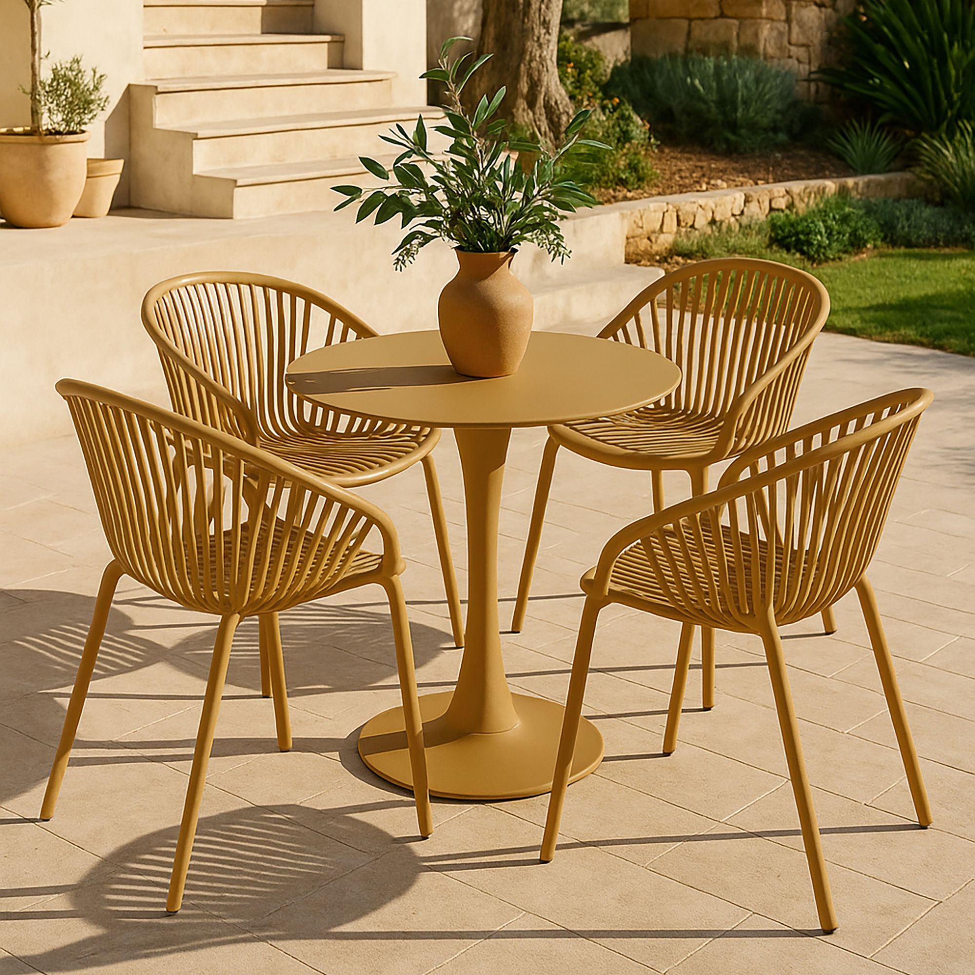 Ensemble de jardin et 4 fauteuils en polypropylène ocre CALYPSO