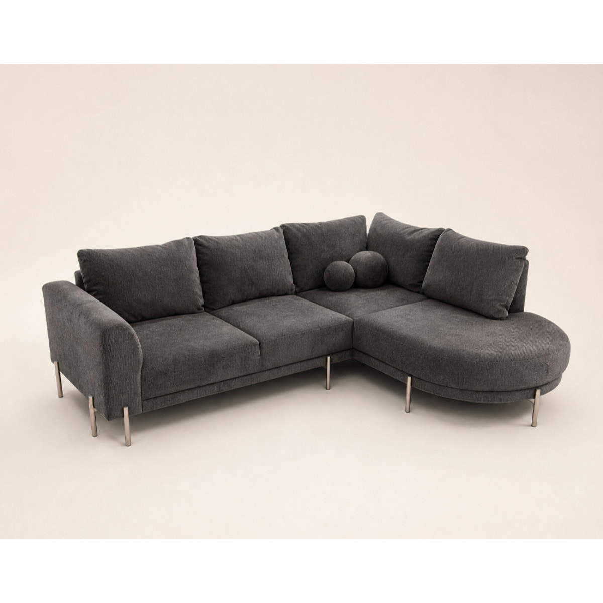Gabin - Canapé d'angle droit 5 places en velours texturé - Gris