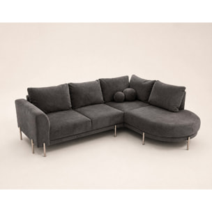 Gabin - Canapé d'angle droit 5 places en velours texturé - Gris