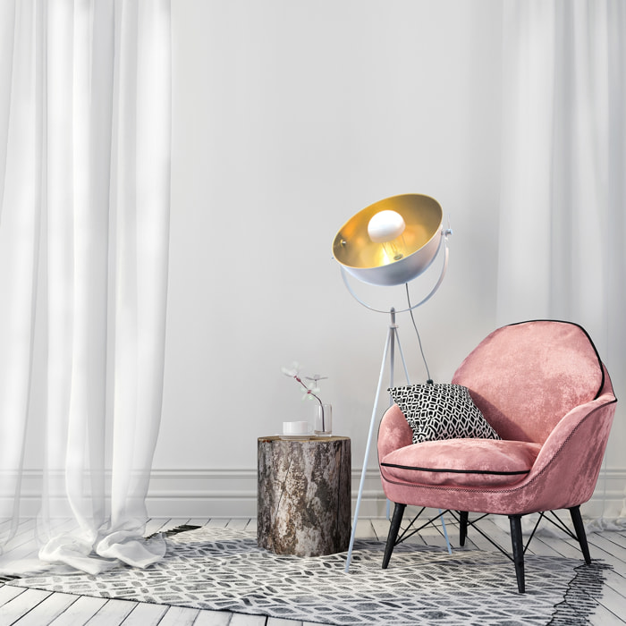Lampadaire Cinema Blanc Interieur Or Jaune