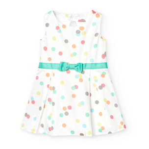 Vestido satén para niña estampado con topos de color verde