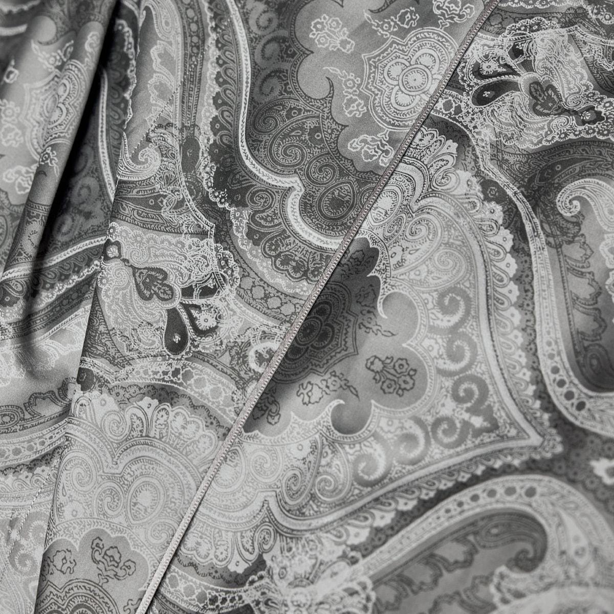 Housse de couette imprimée en satin de coton bio, SHALIMAR, Gris Meteore