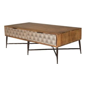 ALIX - Table basse rectangulaire en bois de manguier 2 tiroirs