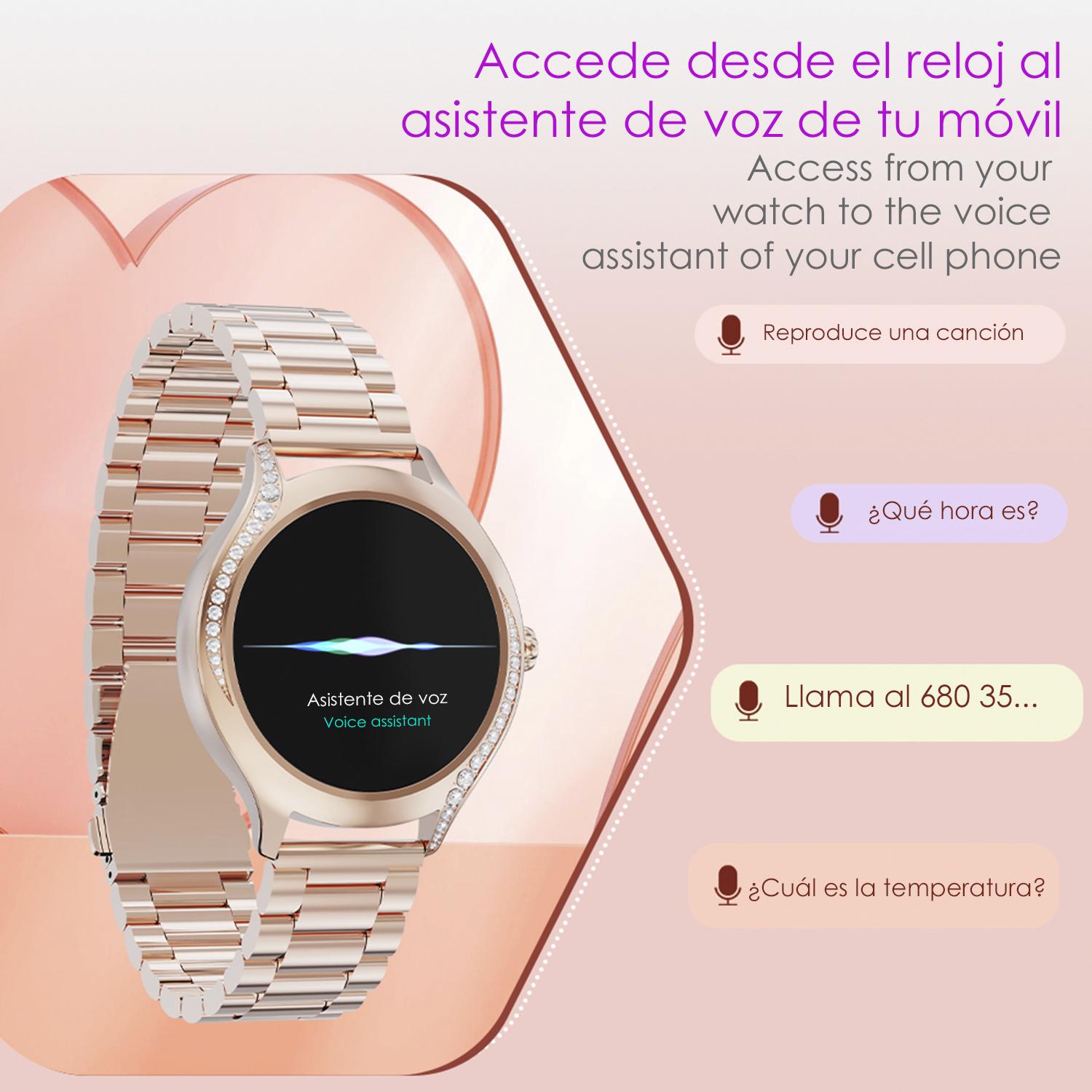 DAM Smartwatch T214 compacto y elegante. Llamadas BT, notificaciones push. Monitor de salud, ciclos femeninos. Modos deportivos. 4,1x1,1x4 Cm. Color: Granate