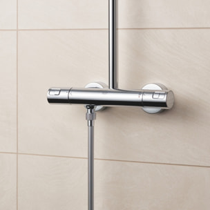 Pack douche : Porte coulissante 120cm + Colonne de douche avec mitigeur thermostatique Grohe + Receveur 120x80cm Blanc