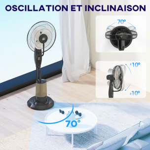 Ventilateur brumisateur oscillant inclinable 75W sur pied H.120 cm réservoir 3,2L avec télécommande noir