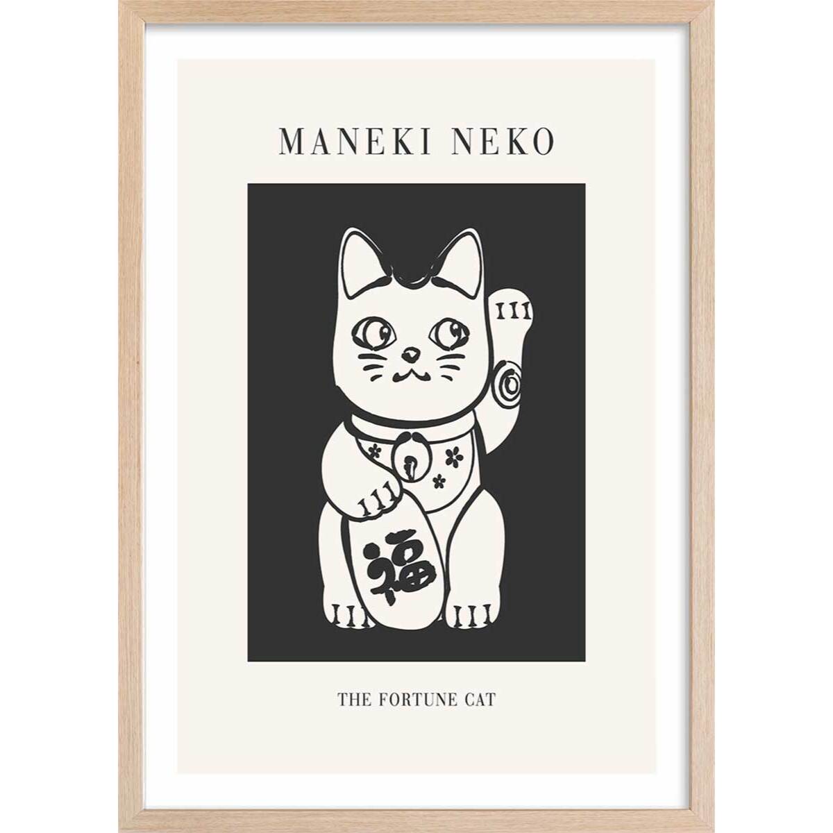 Affiche enfant manekineko  Affiche + cadre en bois - Chêne