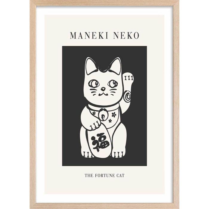 Affiche enfant manekineko  Affiche + cadre en bois - Chêne