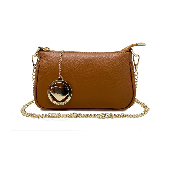 Chicca Borse - Tracollina Clutch Donna in Vera Pelle - Colore Cuoio