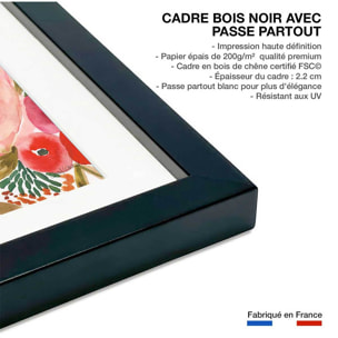 Poster fleurs pivoine Affiche + cadre en bois - Noir
