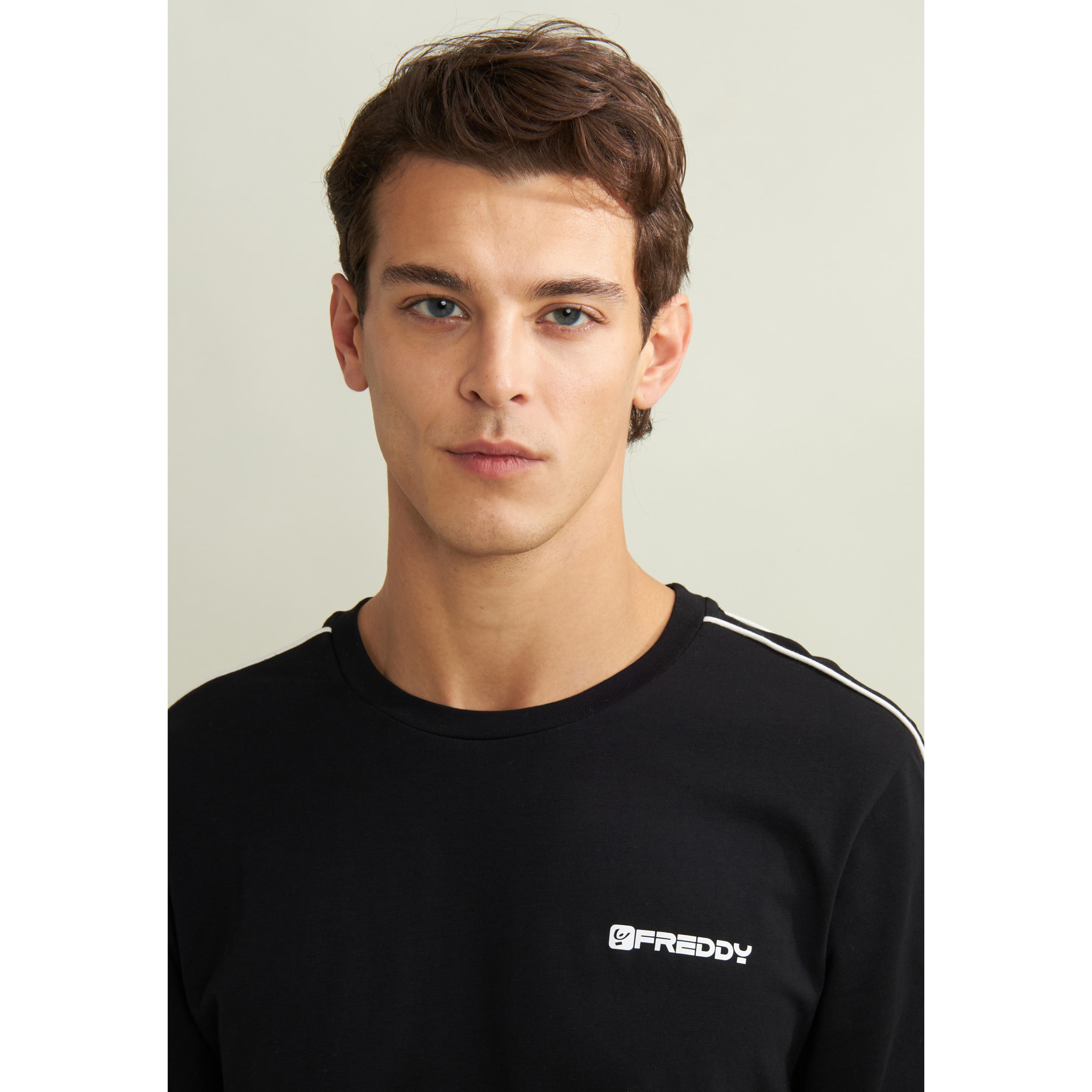 T-shirt manica lunga in jersey con cuciture a contrasto