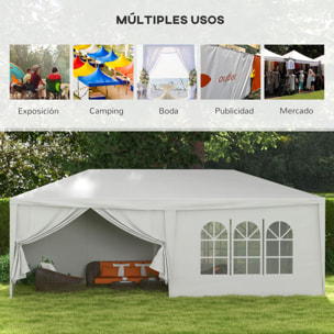 Outsunny Carpa de Jardín 6x3 m Cenador Desmontable de Exterior con 4 Ventanas 2 Puertas con Cremallera 6 Paredes Laterales e Impermeable Pabellón para Terraza Patio Playa Blanco