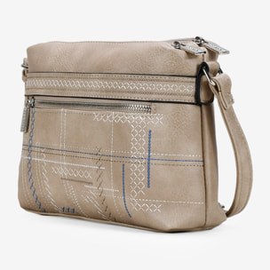 Bolso bandolera taupe doble cremallera