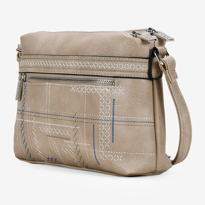 Bolso bandolera taupe doble cremallera