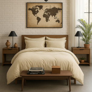 Paire de taies d'oreiller avec volant 100% percale de coton lavé écru