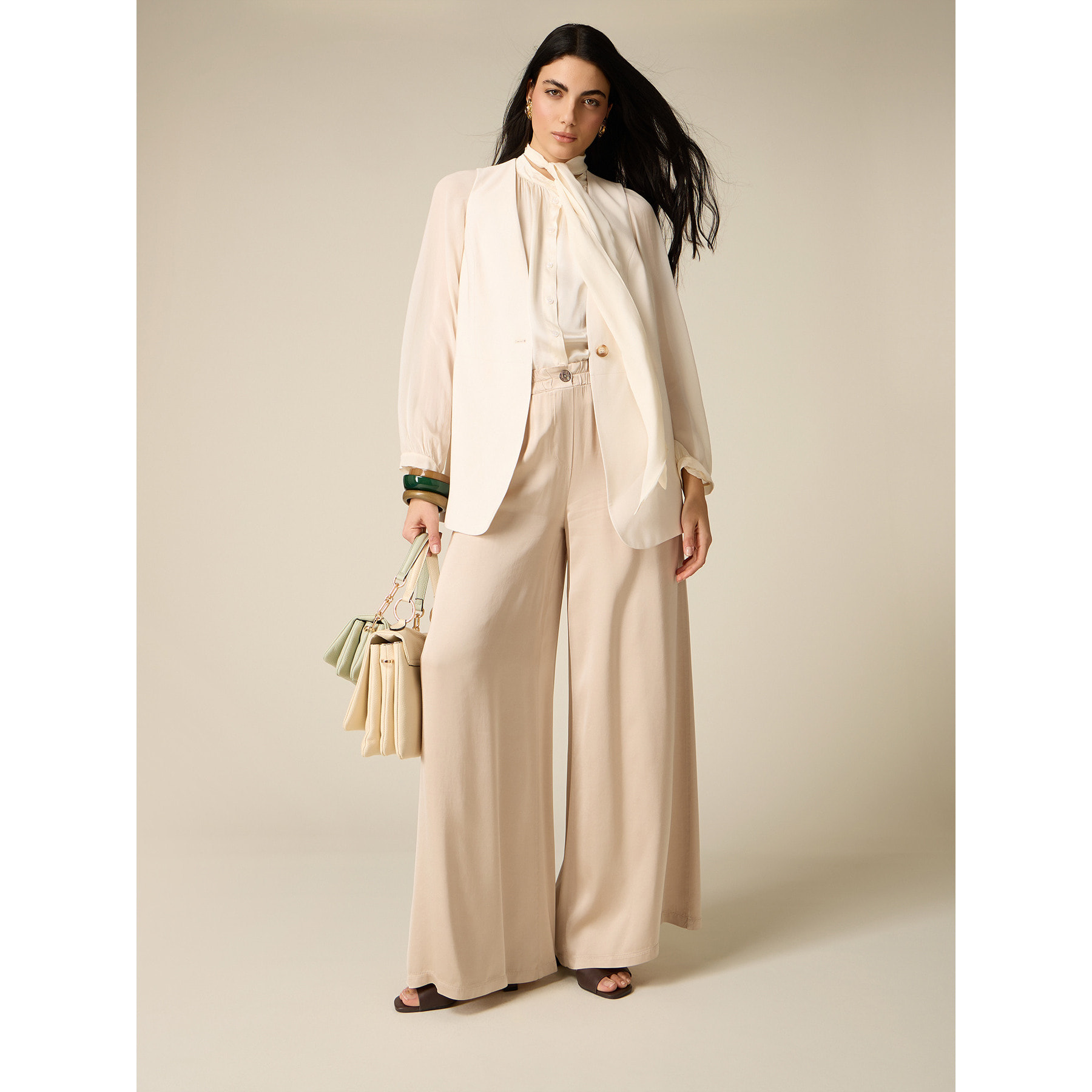 Oltre - Pantaloni palazzo in raso di viscosa - Bianco