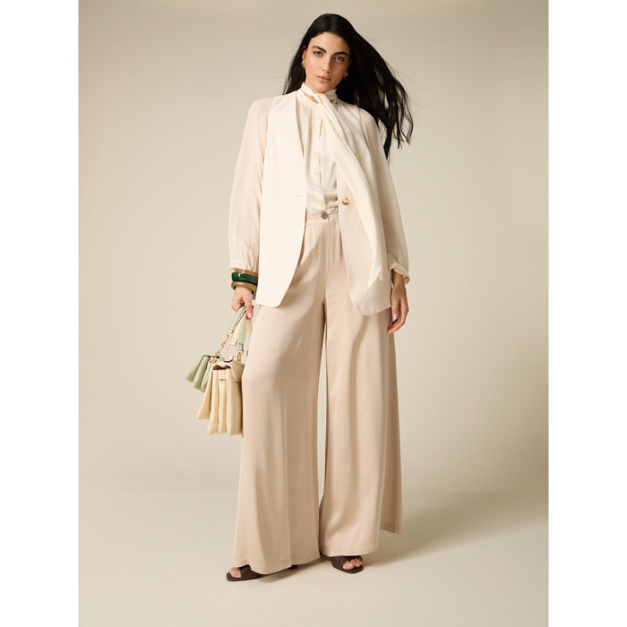 Oltre - Pantaloni palazzo in raso di viscosa - Bianco