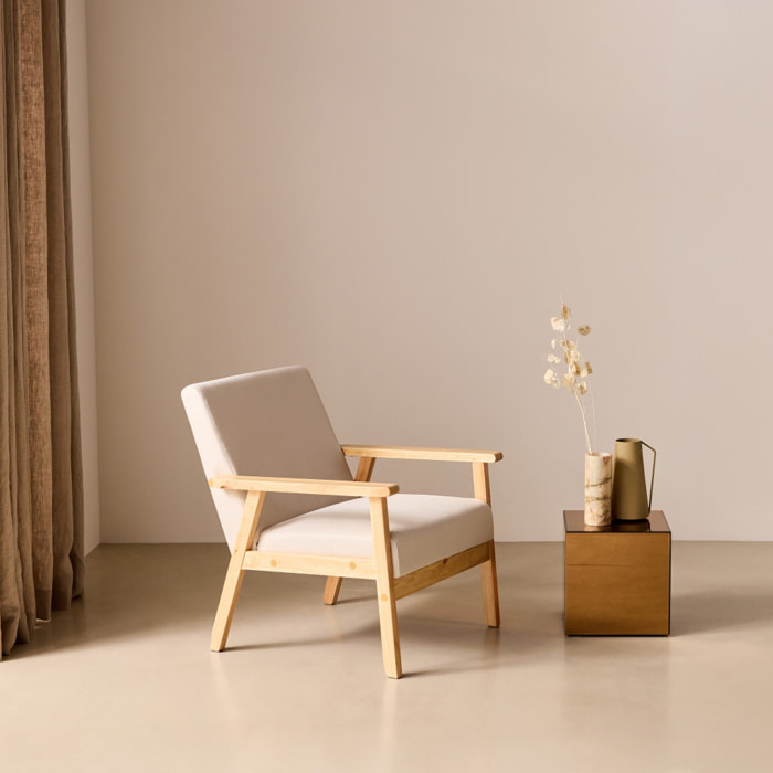 Fauteuil scandinave bois de peuplier, d'hévéa et tissu ISAK