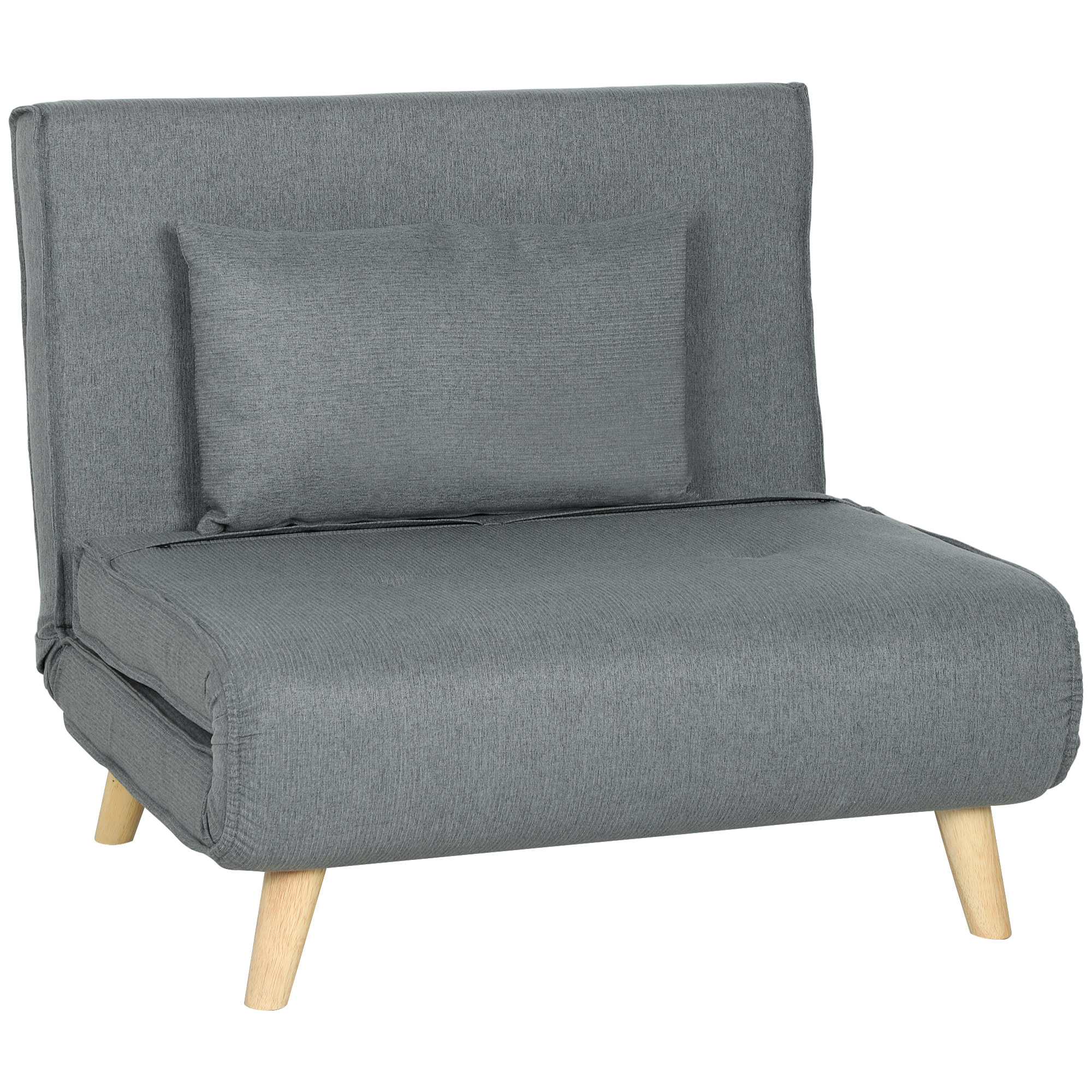 Sofá Cama de 1 Plaza 3 en 1, Sillón Cama Plegable Tapizado en Lino Sintético, con Respaldo Ajustable en 6 Niveles, Almohada, Asiento Ancho, Patas de Madera, 90x78x79 cm, Gris