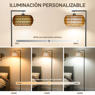 Lámpara de Pie con Doble Capa de Pantalla, Lámpara de Pie Bohemia con 3 Temperaturas de Color, Brillo Ajustable, Control Remoto, Interruptor de Pie, Temporizador, para Dormitorio, Oficina