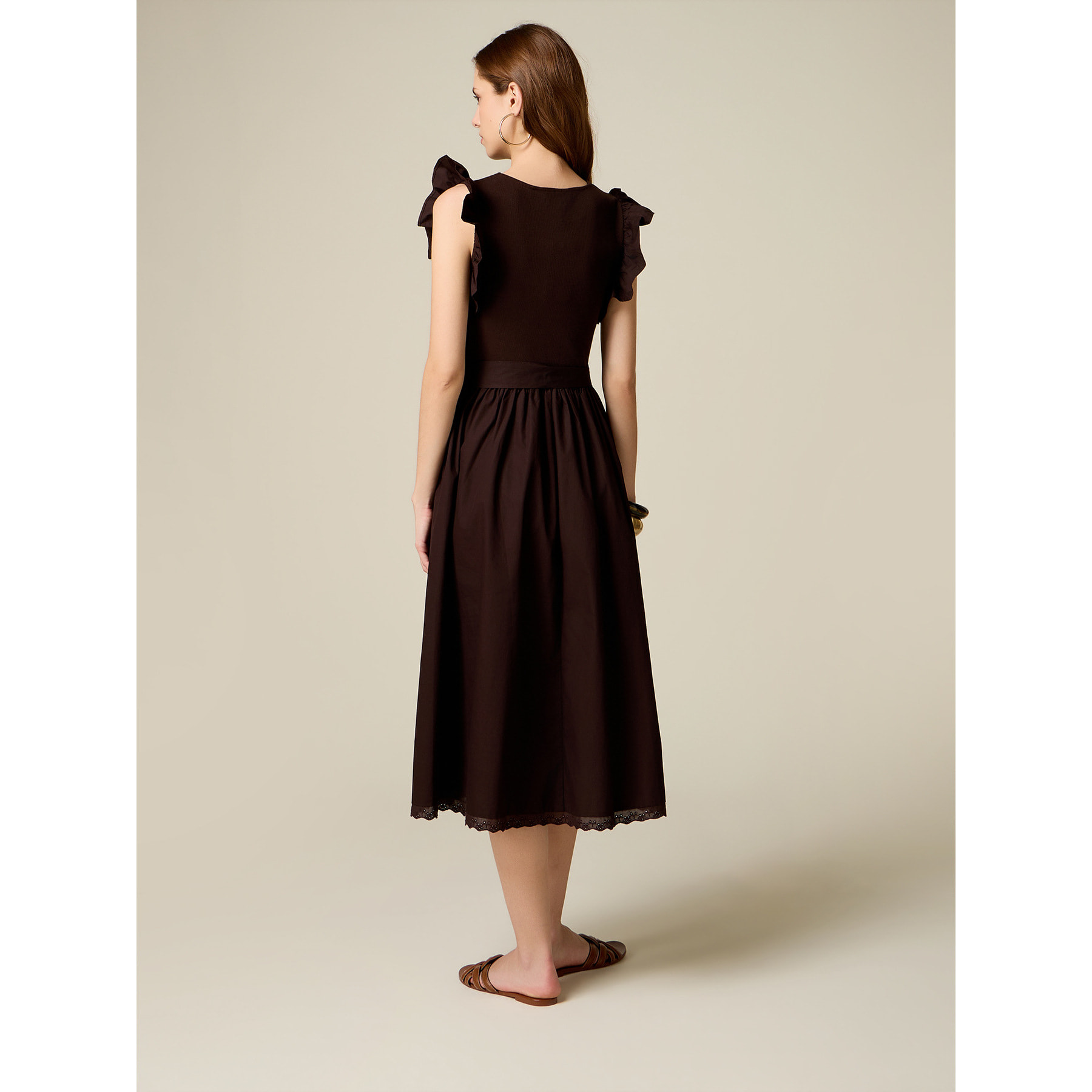 Oltre - Vestito flare bimaterico - Marrone