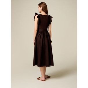 Oltre - Vestito flare bimaterico - Marrone
