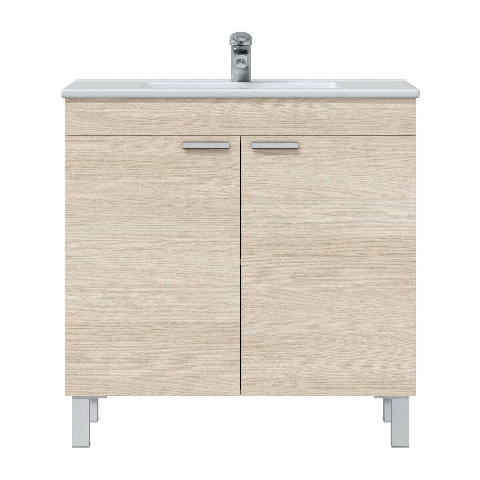 Mobile sottolavabo Florante, Mobiletto da bagno, Contenitore porta lavabo, Armadio per lavandino, 80x45 h80 cm, Rovere