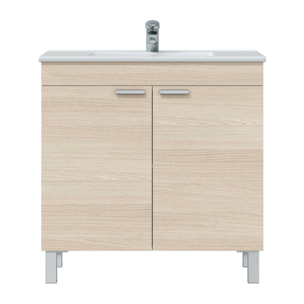 Mobile sottolavabo Florante, Mobiletto da bagno, Contenitore porta lavabo, Armadio per lavandino, 80x45 h80 cm, Rovere