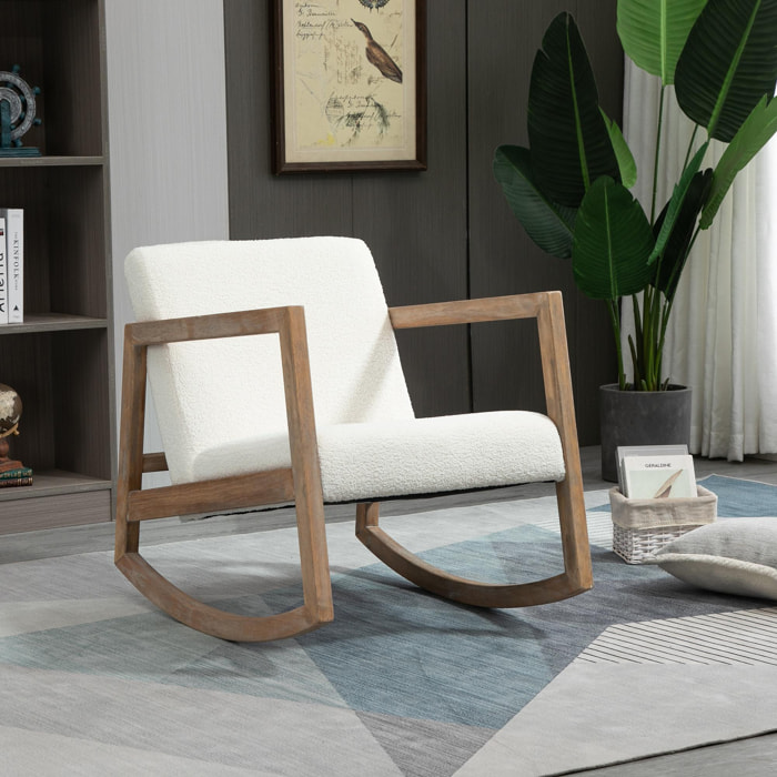 HOMCOM Silla Mecedora Tapizada en Forro Polar Sillón Balancín Relax con Asiento Acolchado Reposabrazos y Pies de Madera de Caucho para Salón Dormitorio 60x81x71 cm Crema