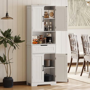 Buffet haut cuisine - 4 portes, 2 étagères, tiroir, grande niche - dim. 60 x 30 x 172 cm - blanc