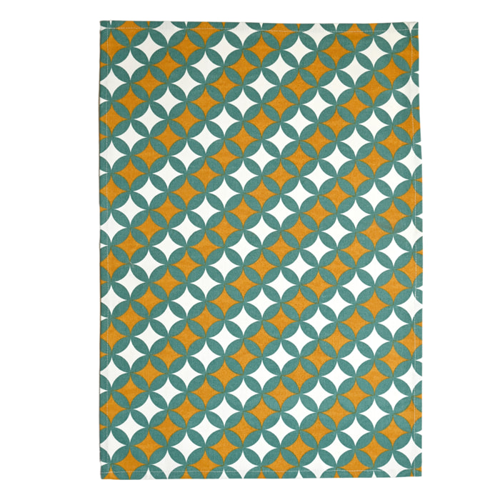 Torchons de cuisine motifs graphiques en coton - Vert