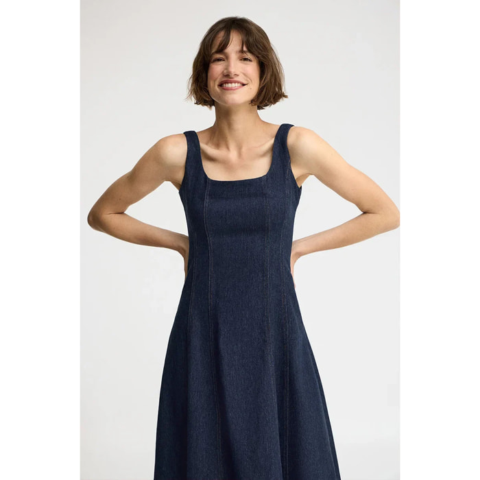 Vestido vaquero azul medio de tirantes con corte slim y logo Polo Club