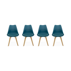 Lot de 4 chaises scandinaves. pieds bois de hêtre. chaises 1 place. bleu canard