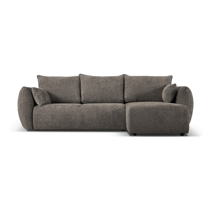 Canapé d'angle droit convertible avec coffre de rangement "Matera" 4 places en chenille gris