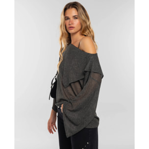 Blusa de punto con lúrex y diseño asimétrico de mujer