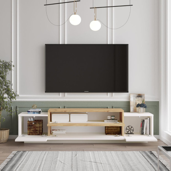 Meuble TV design blanc et bois 160 cm OLEM