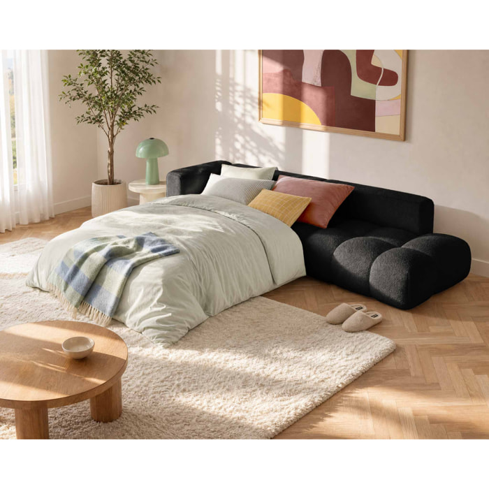 Yulin - Canapé d'angle L 5 places convertible avec coffre en tissu bouclette - Noir